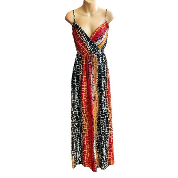 Muse BOSTON PROPER Size 6? Snakeskin Animal Print PADDED BRA Maxi Dress Red $169 - Picture 1 of 12